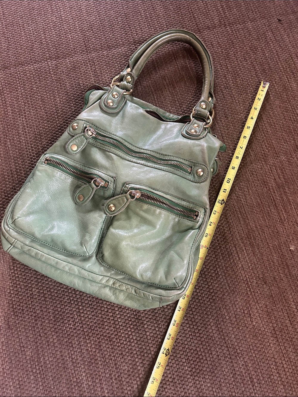 Linea Pelle Olive Green Leather Multi-Pocket Satchel